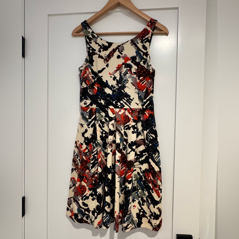 Anthropologie Maeve Abstract Dress in Red, Black, and Cream